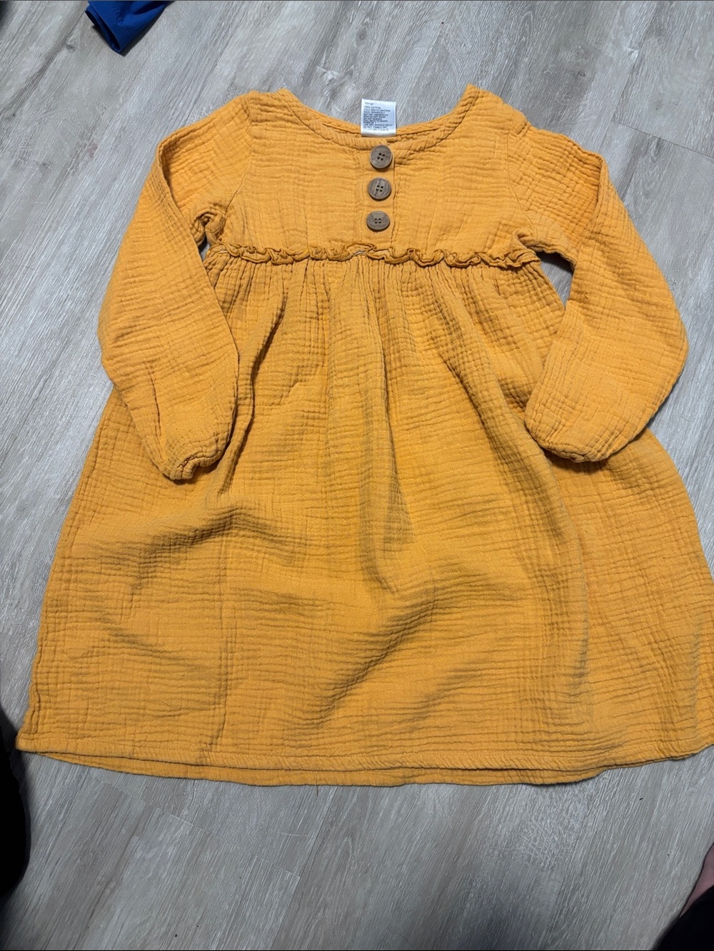 Girls'‎ Mustard Long-Sleeve Ruffle-Yoke Cotton Dress